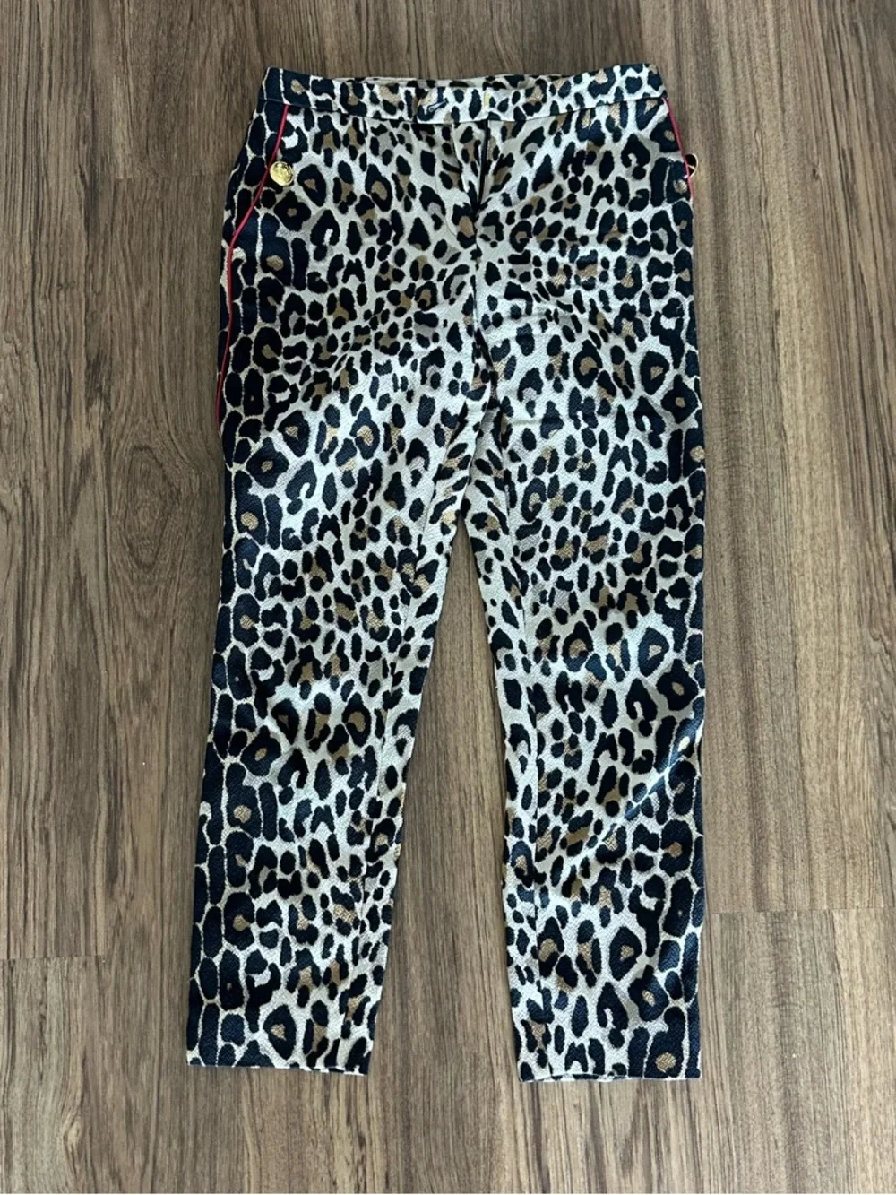 Escada Leopard Print Jacket with Gold-Tone Buttons and Red Piping - Picture 2 of 2